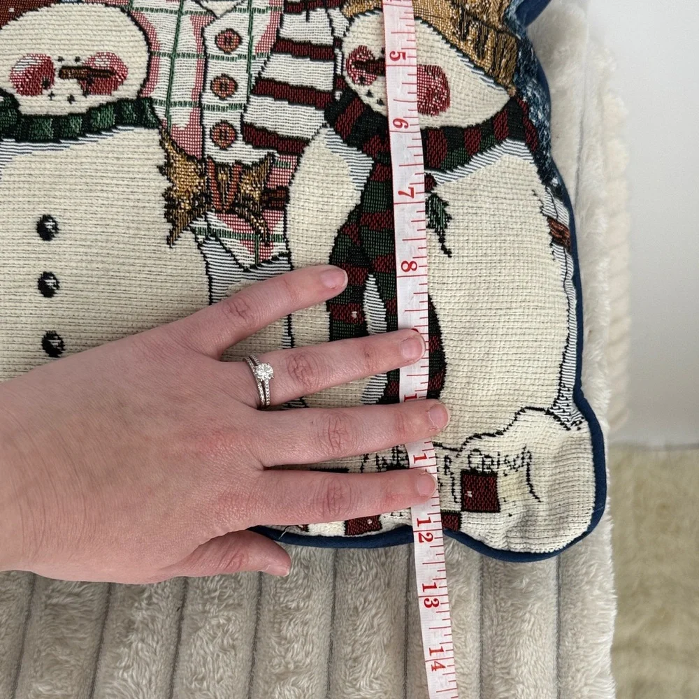 Vintage Snowman Family tapestry accent pillow Holiday Christmas Decor 17” x 12”
